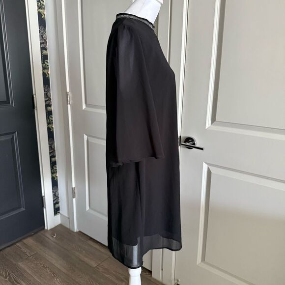 Zara Black Chiffon Flowy A-line Shift Dress with Metallic Collar Size M - Picture 3 of 6